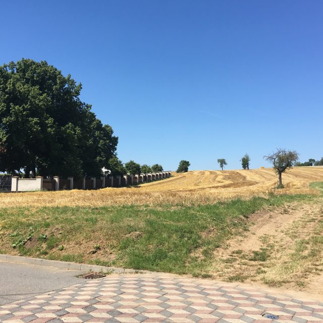 Developer chce na polích za hřbitovem v lokalitě Nad Paloukem v Podolí u Brna postavit nový obytný komplex | foto: Tomáš Kremr,  Český rozhlas