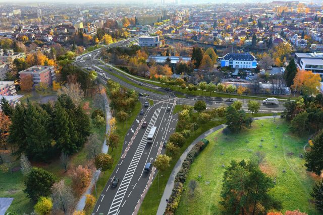 Takto by po vybudování tramvajové trati měla podle architektů vypadat nynější kruhová křižovatka na Lesné. | foto: Magistrát města Brna - PK Ossendorf