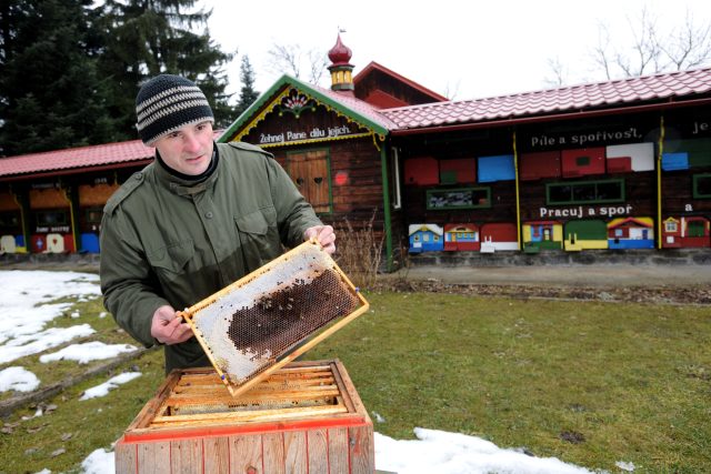 Včelař před Machovým včelínem | foto: Václav Pancer,  ČTK