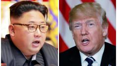 Kombinovaný snímek severokorejského vůdce Kim Čong-una (vlevo) a amerického prezidenta Donalda Trumpa. Reuters/KCNA handout